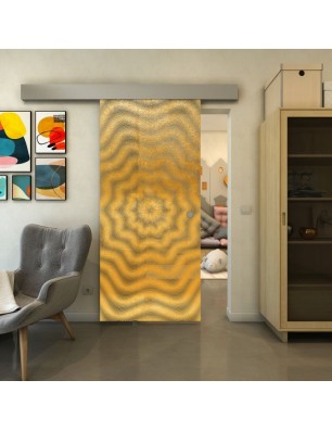 Glasschiebetür ECO-LINE - Fineprint Model 064 Gold auf Grauglas