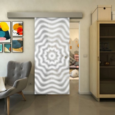 Glasschiebetür ECO-LINE - Fineprint Model 064 Weiss auf Grauglas