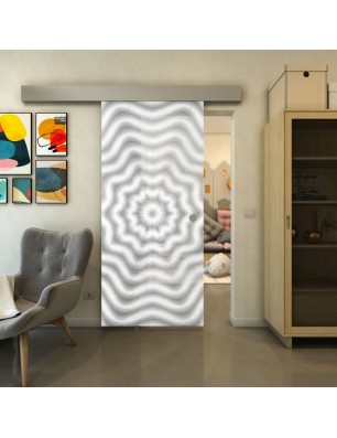 Glasschiebetür ECO-LINE - Fineprint Model 064 Weiss auf Grauglas