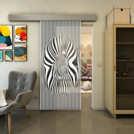 Glasschiebetür ECO-LINE - Fineprint Model 065 Weiss auf Grauglas