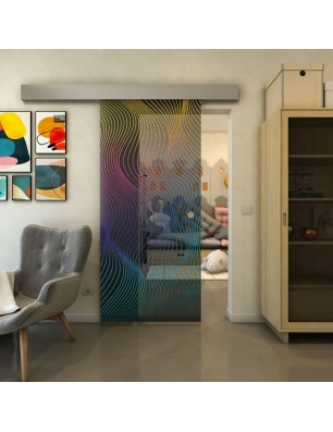 Glasschiebetür ECO-LINE - Fineprint Model 066 Verlauf auf Grauglas