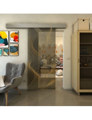 Glasschiebetür ECO-LINE - Fineprint Model 066 Gold auf Grauglas