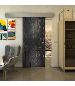 Glasschiebetür ECO-LINE - Fineprint Model 067 Schwarz auf Grauglas