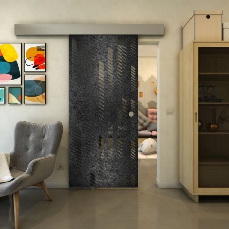 Glasschiebetür ECO-LINE - Fineprint Model 067 Schwarz auf Grauglas