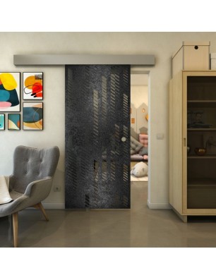 Glasschiebetür ECO-LINE - Fineprint Model 067 Schwarz auf Grauglas