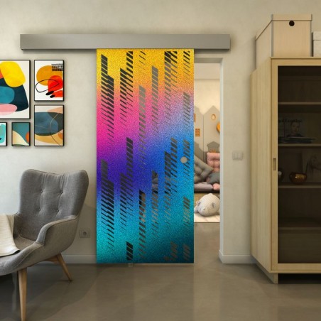 Glasschiebetür ECO-LINE - Fineprint Model 067 Verlauf auf Grauglas