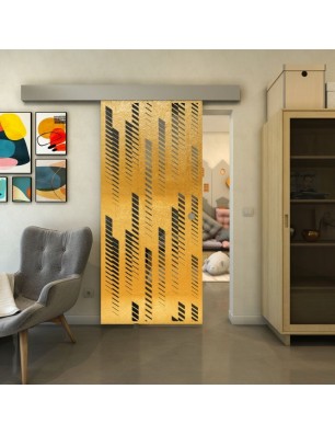 Glasschiebetür ECO-LINE - Fineprint Model 067 Gold auf Grauglas