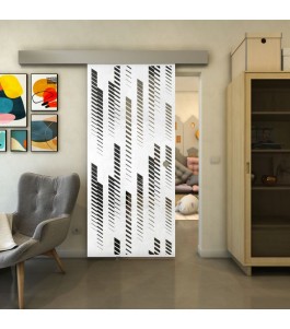 Glasschiebetür ECO-LINE - Fineprint Model 067 Weiss auf Grauglas
