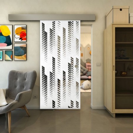 Glasschiebetür ECO-LINE - Fineprint Model 067 Weiss auf Grauglas