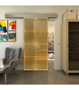 Glasschiebetür ECO-LINE - Fineprint Model 069 Gold auf Grauglas