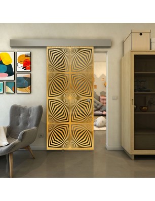 Glasschiebetür ECO-LINE - Fineprint Model 069 Gold auf Grauglas