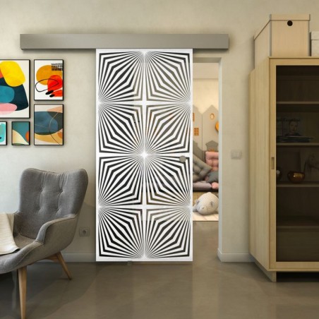 Glasschiebetür ECO-LINE - Fineprint Model 069 Weiss auf Grauglas