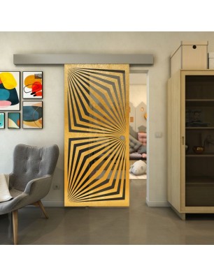 Glasschiebetür ECO-LINE - Fineprint Model 070 Gold auf Grauglas