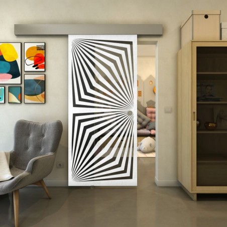 Glasschiebetür ECO-LINE - Fineprint Model 070 Weiss auf Grauglas