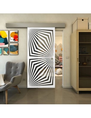 Glasschiebetür ECO-LINE - Fineprint Model 070 Weiss auf Grauglas