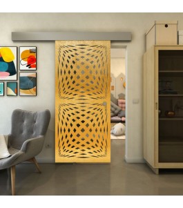Glasschiebetür ECO-LINE - Fineprint Model 071 Gold auf Grauglas
