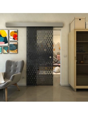 Glasschiebetür ECO-LINE - Fineprint Model 072 Schwarz auf Grauglas