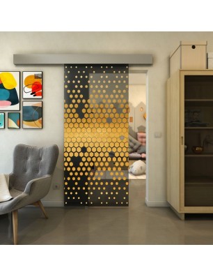 Glasschiebetür ECO-LINE - Fineprint Model 072 Gold auf Grauglas