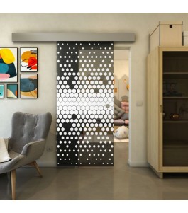 Glasschiebetür ECO-LINE - Fineprint Model 072 Weiss auf Grauglas