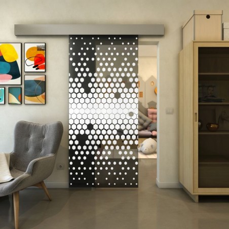Glasschiebetür ECO-LINE - Fineprint Model 072 Weiss auf Grauglas
