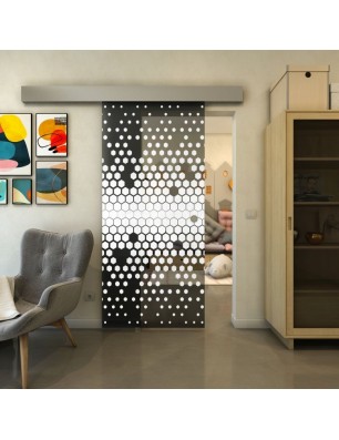 Glasschiebetür ECO-LINE - Fineprint Model 072 Weiss auf Grauglas