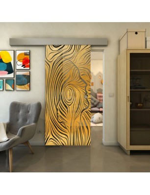Glasschiebetür ECO-LINE - Fineprint Model 074 Gold auf Grauglas