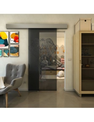 Glasschiebetür ECO-LINE - Fineprint Model 078 Schwarz auf Grauglas