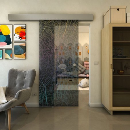 Glasschiebetür ECO-LINE - Fineprint Model 079 Verlauf auf Grauglas