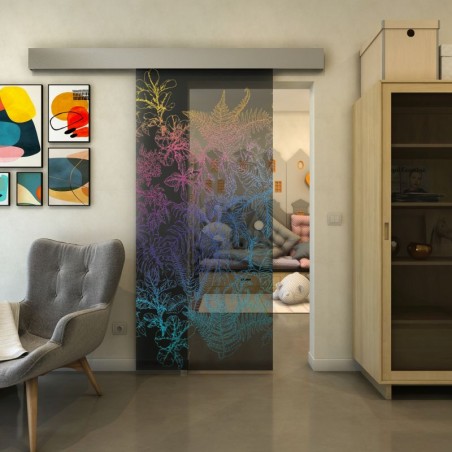 Glasschiebetür ECO-LINE - Fineprint Model 080 Verlauf auf Grauglas