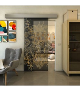 Glasschiebetür ECO-LINE - Fineprint Model 080 Gold auf Grauglas