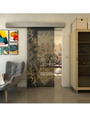 Glasschiebetür ECO-LINE - Fineprint Model 080 Gold auf Grauglas