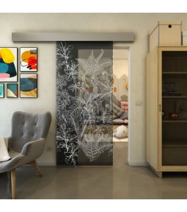 Glasschiebetür ECO-LINE - Fineprint Model 080 Weiss auf Grauglas