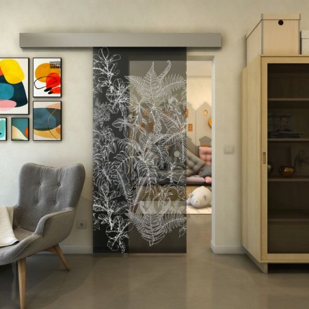 Glasschiebetür ECO-LINE - Fineprint Model 080 Weiss auf Grauglas