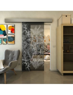 Glasschiebetür ECO-LINE - Fineprint Model 080 Weiss auf Grauglas