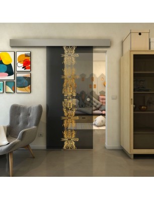 Glasschiebetür ECO-LINE - Fineprint Model 081 Gold auf Grauglas