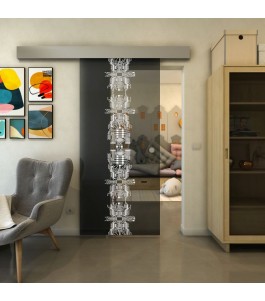 Glasschiebetür ECO-LINE - Fineprint Model 081 Weiss auf Grauglas