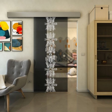 Glasschiebetür ECO-LINE - Fineprint Model 081 Weiss auf Grauglas