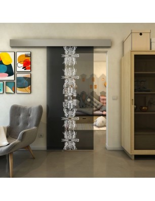 Glasschiebetür ECO-LINE - Fineprint Model 081 Weiss auf Grauglas