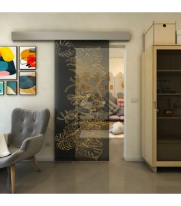 Glasschiebetür ECO-LINE - Fineprint Model 082 Gold auf Grauglas