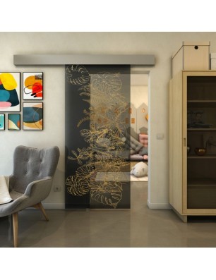 Glasschiebetür ECO-LINE - Fineprint Model 082 Gold auf Grauglas