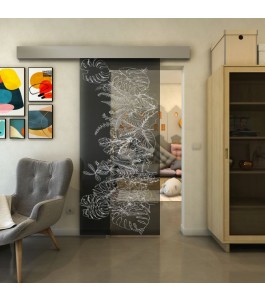 Glasschiebetür ECO-LINE - Fineprint Model 082 Weiss auf Grauglas