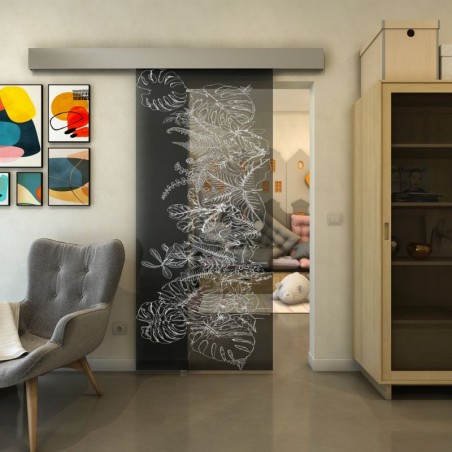 Glasschiebetür ECO-LINE - Fineprint Model 082 Weiss auf Grauglas