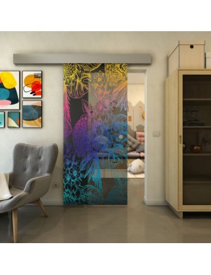 Glasschiebetür ECO-LINE - Fineprint Model 083 Verlauf auf Grauglas
