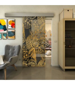 Glasschiebetür ECO-LINE - Fineprint Model 083 Gold auf Grauglas