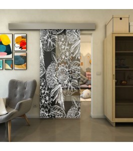 Glasschiebetür ECO-LINE - Fineprint Model 083 Weiss auf Grauglas