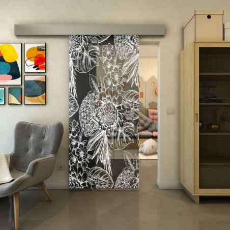 Glasschiebetür ECO-LINE - Fineprint Model 083 Weiss auf Grauglas