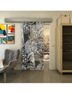 Glasschiebetür ECO-LINE - Fineprint Model 083 Weiss auf Grauglas