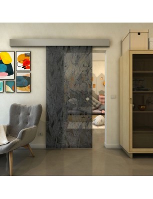Glasschiebetür ECO-LINE - Fineprint Model 084 Schwarz auf Grauglas