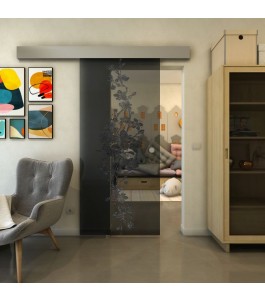 Glasschiebetür ECO-LINE - Fineprint Model 085 Schwarz auf Grauglas