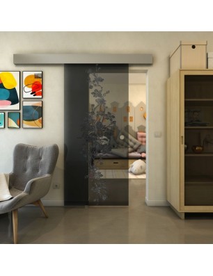 Glasschiebetür ECO-LINE - Fineprint Model 085 Schwarz auf Grauglas